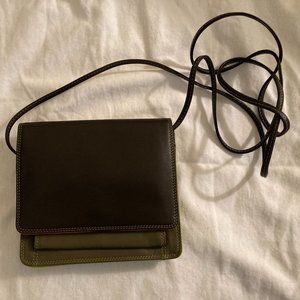 Mywalit Leather Crossbody Wallet – Multi-color Brown, Olive Green, Orange